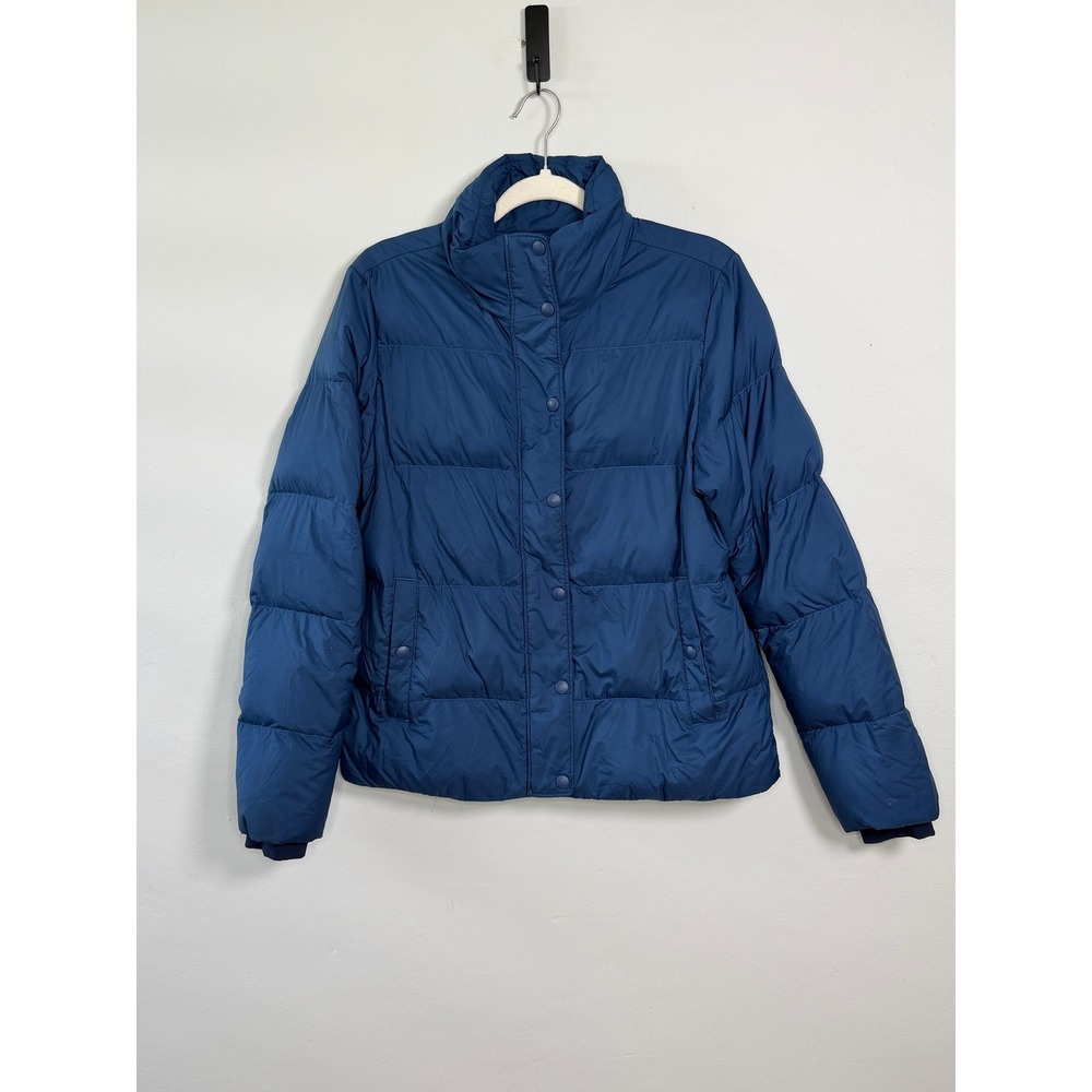 Patagonia Duck Down Jacket Womens M Blue Puffer Insulated Full Zip Snap Quilted